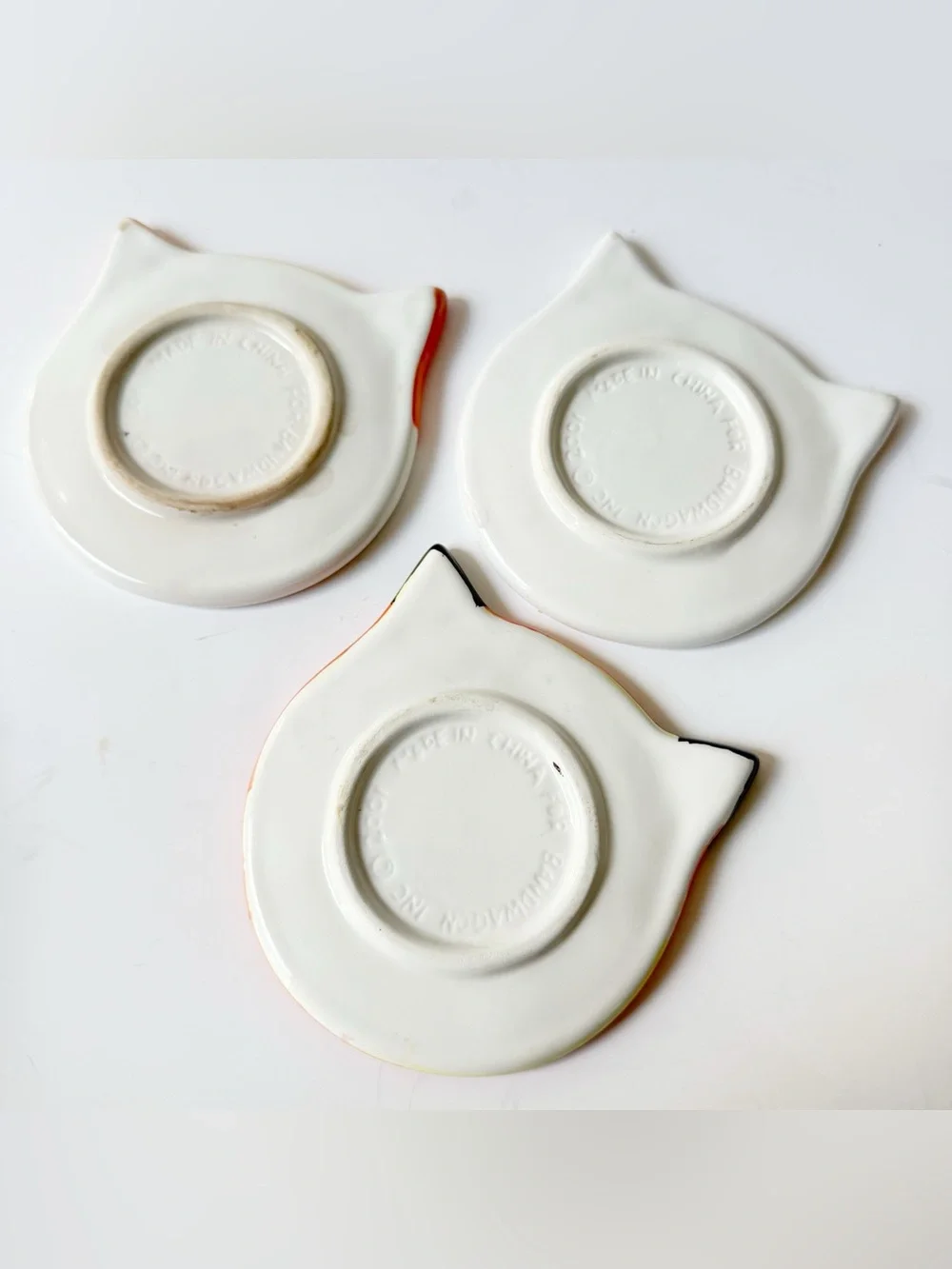 Set of 3 Cat Face Coasters Trinket Dishes Ceramic by Bandwagon 2001